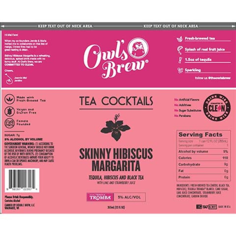 Owl’s Brew Skinny Hibiscus Margarita Tea Cocktails 12OZ SINGLE CAN