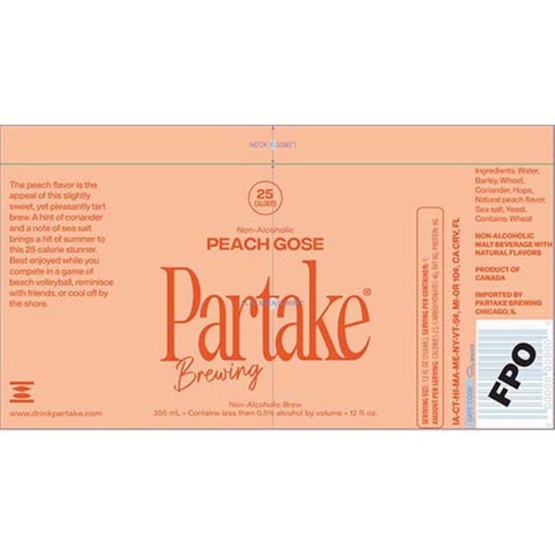 Partake Peach Gose (Non-Alcoholic) 12OZ SINGLE CAN