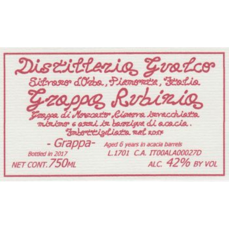 Distillerio Gualco Grappa Rubinia