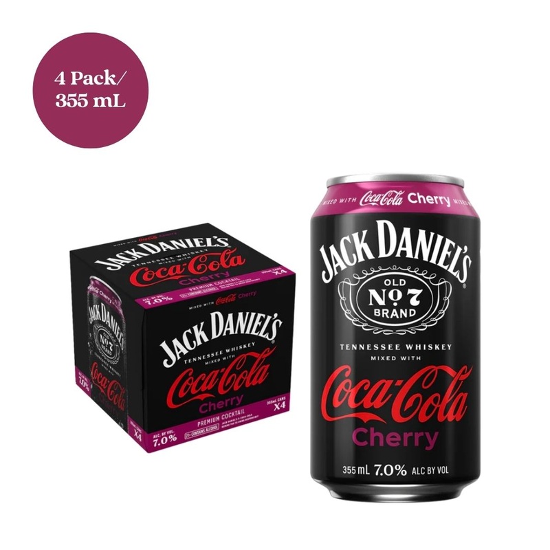Jack Daniel’s Coca Cola Cherry Coke RTD Cocktail 4pk 355mL cans