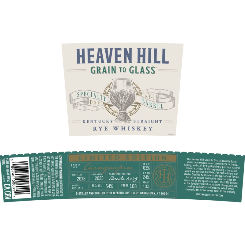 Heaven Hill Grain to Glass Rye Whiskey Chinquapin Oak