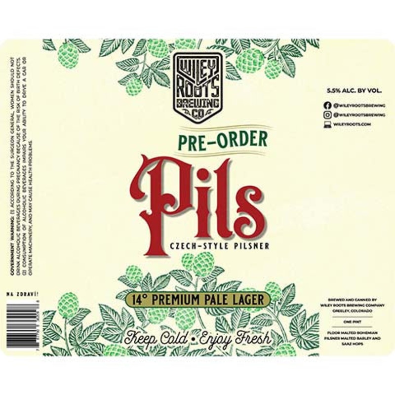 Wiley Roots Pre-Order Pils Pilsner 16OZ SINGLE CAN