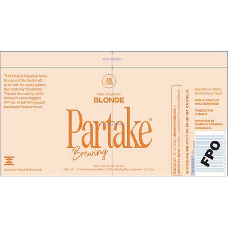 Partake Blonde (Non-Alcoholic) 12OZ SINGLE CAN