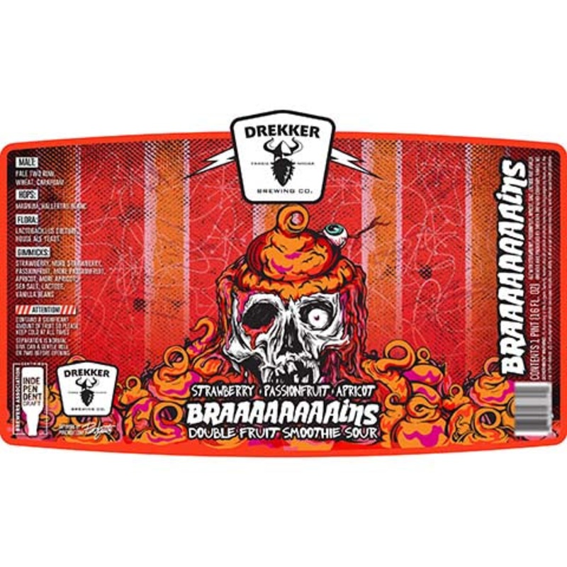 Drekker Strawberry Passionfruit Apricot Braaaaaaaains Double Fruit Smoothie Sour 16OZ SINGLE CAN
