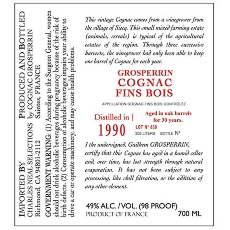 Grosperrin Lot N 838 Cognac 700ML BTL