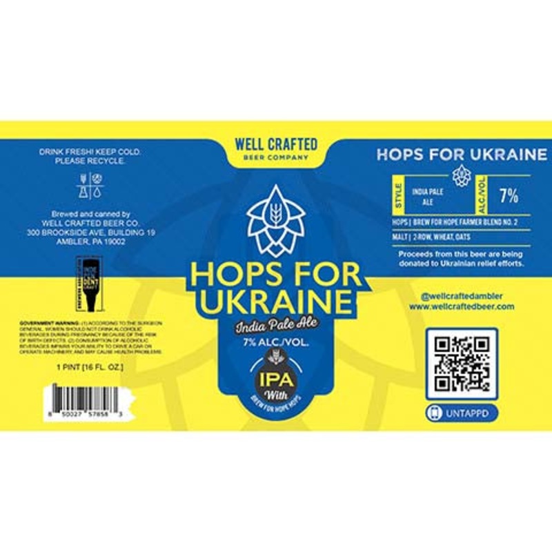 Well Crafted Hops For Ukraine IPA 16OZ SINGLE CAN