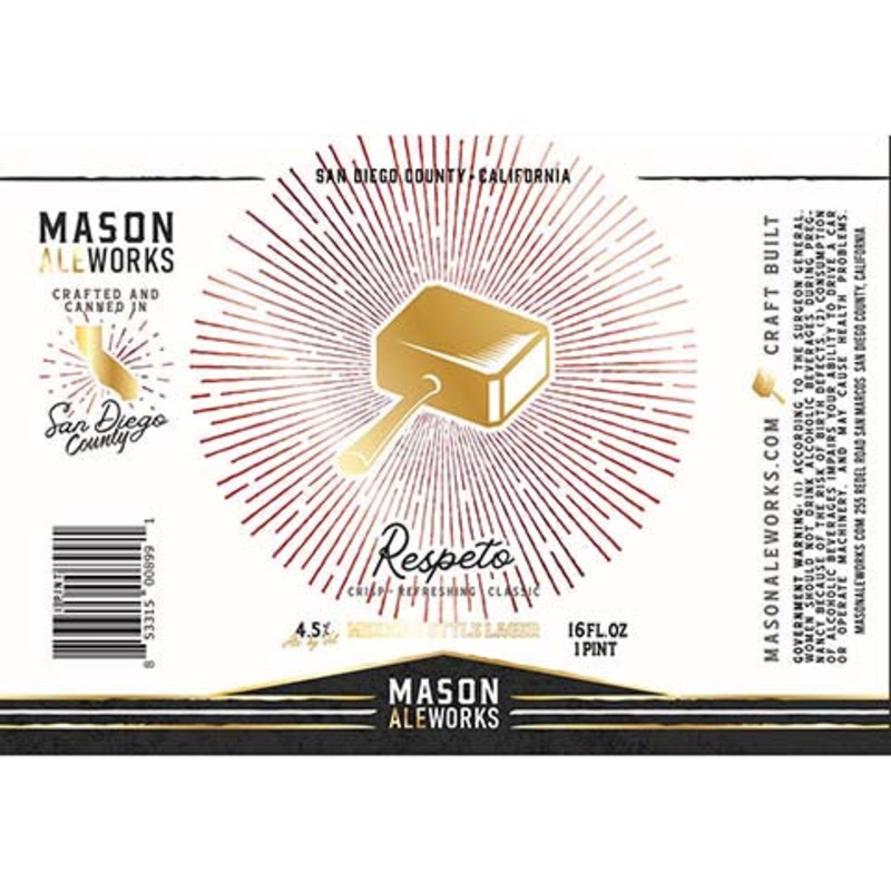 Mason Ale Works Respeto Lager 16OZ SINGLE CAN