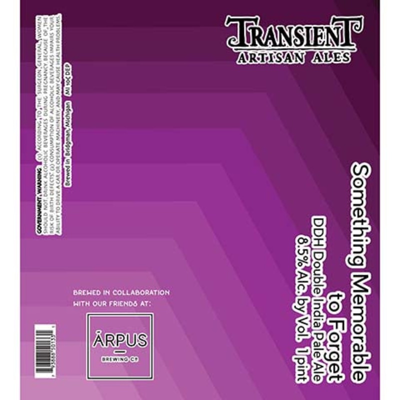 Transient Artisan Ales Something Memorable to Forget DIPA 16OZ SINGLE CAN