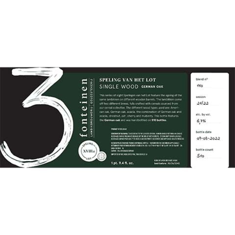 3 Fonteinen Speling van het Lot XVIII.ii: Single Wood (German Oak) 750ML BTL