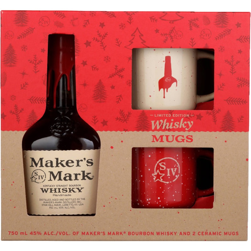 MAKER’S MARK STRAIGHT BOURBON 90 W/ 2 MAKER’S LOGO MUGS 750ML 750ML