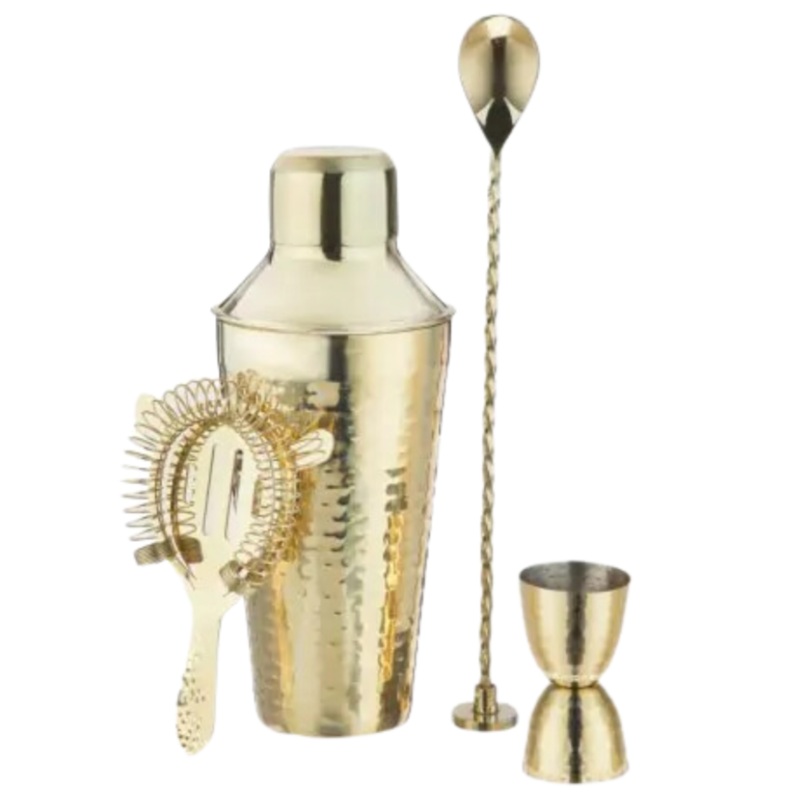 Gold Hammered Barware Set
