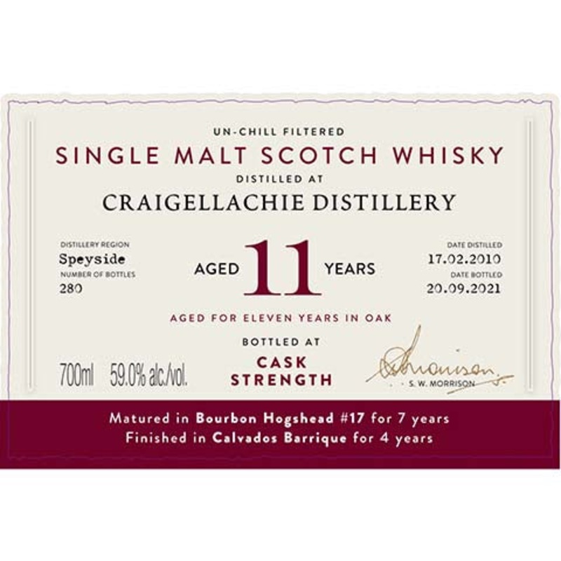 A.D. Rattray Craigellachie Distillery Aged 11 Years Single Malt Scotch Whisky 700ML BTL