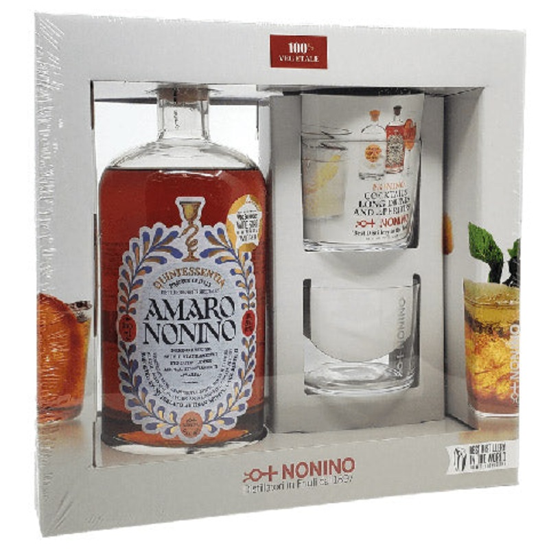 Nonino Quintessentia Amaro Liqueur w/2 Tumblers Gift Box 750ML BTL