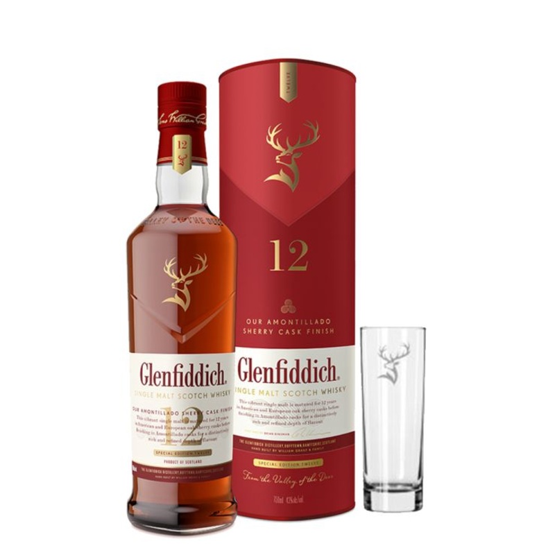 Glenfiddich 12 Year Old Sherry Cask Finish 700ml with Glenfiddich Highball Glass