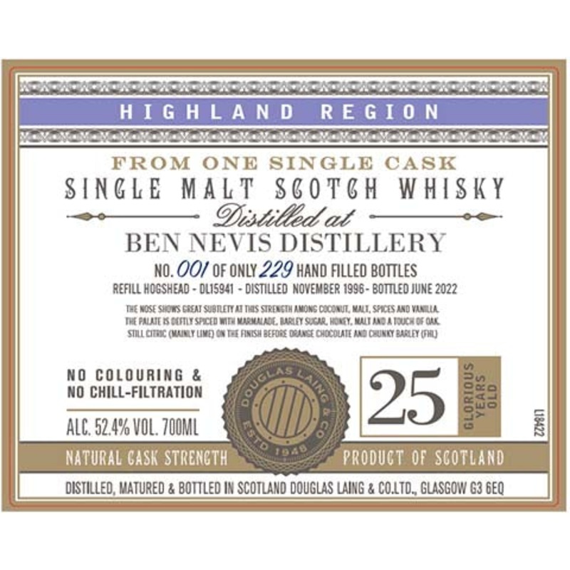Douglas Laing Single Cask Ben Nevis 25-Year-Old Scotch Whisky 700ML BTL