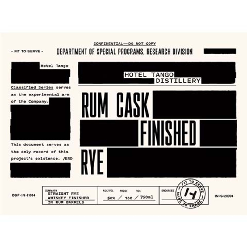 Hotel Tango Rum Cask Finished Rye Whiskey 750ML BTL