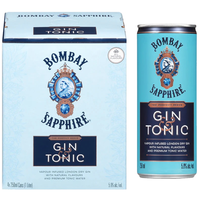 BOMBAY SAPPHIRE GIN & TONIC 250ML 4PK CAN @ Township [1031255] 1000 ml