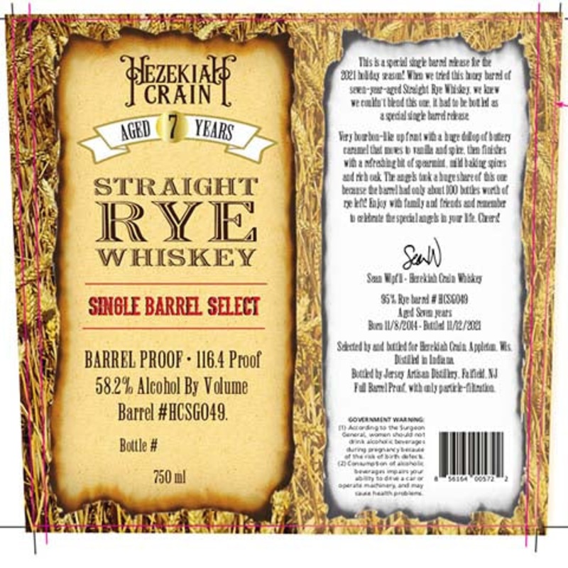 Hezekiah Crain Aged 7 Years Straight Rye Whiskey 750ML BTL