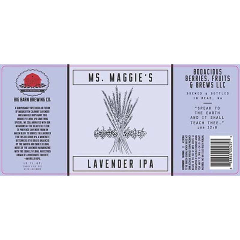Big Barn Ms. Maggie’s Lavender IPA 12OZ SINGLE BTL