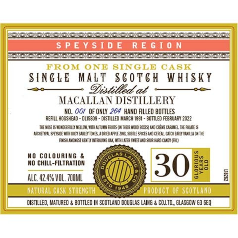 Douglas Laing’s Speyside Region Macallan Single Malt Scotch Whisky 700ML BTL