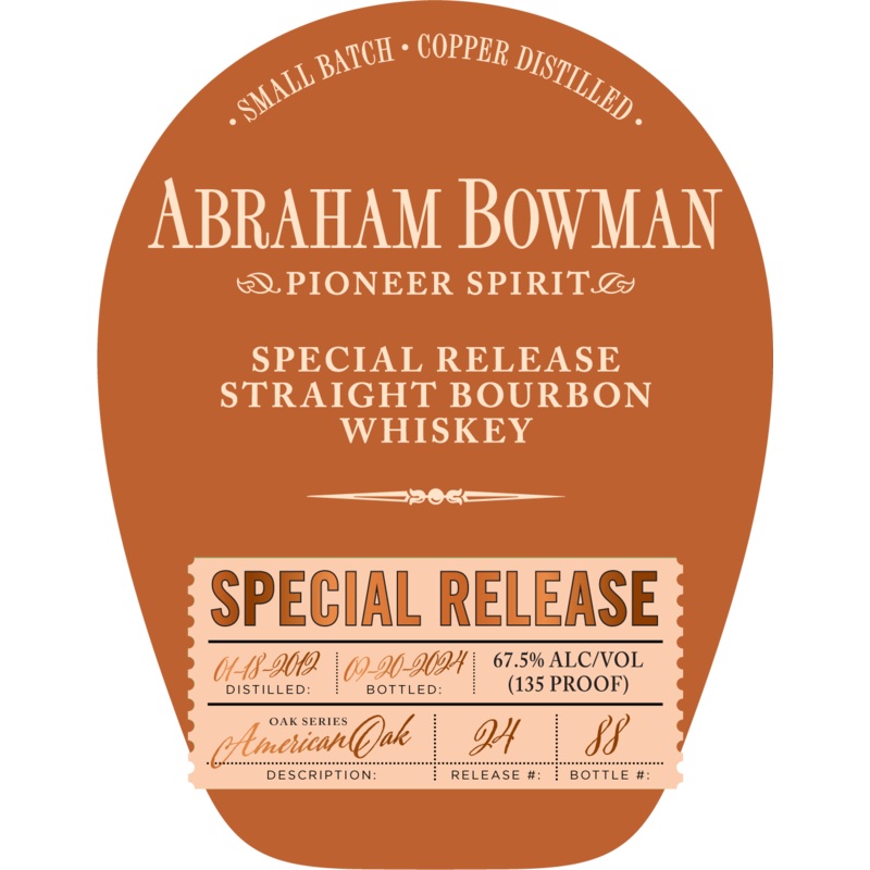 Abraham Bowman Special Release Straight Bourbon Whiskey – American Oak Series Batch 24