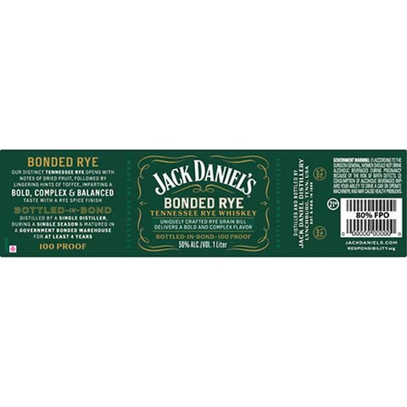 Jack Daniel’s Bonded Rye Whiskey 1L BTL