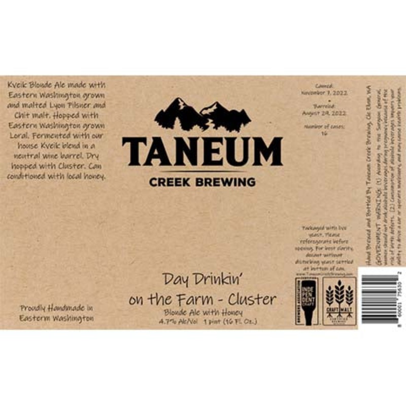 Taneum Day Drinkin’ on the Farm – Cluster Blonde Ale 16OZ SINGLE CAN