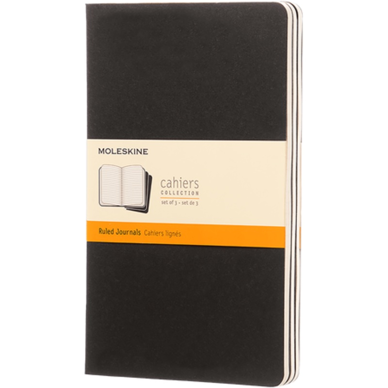 Moleskine Notebook: Black Large Ruled Cahier [Set of 3]