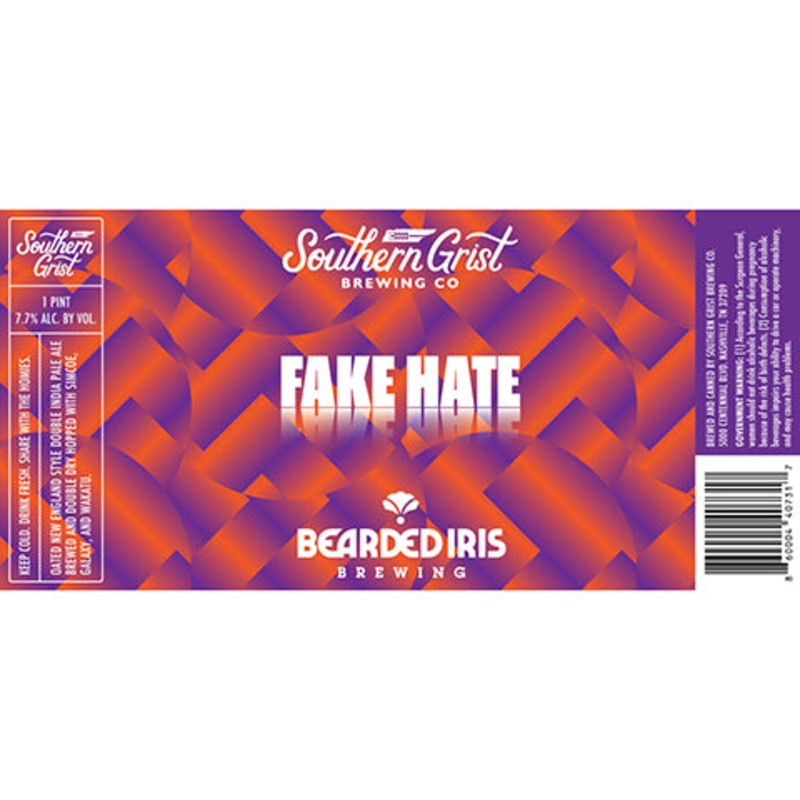 Southern Grist/Bearded Iris Fake Hate DIPA 16OZ SINGLE CAN