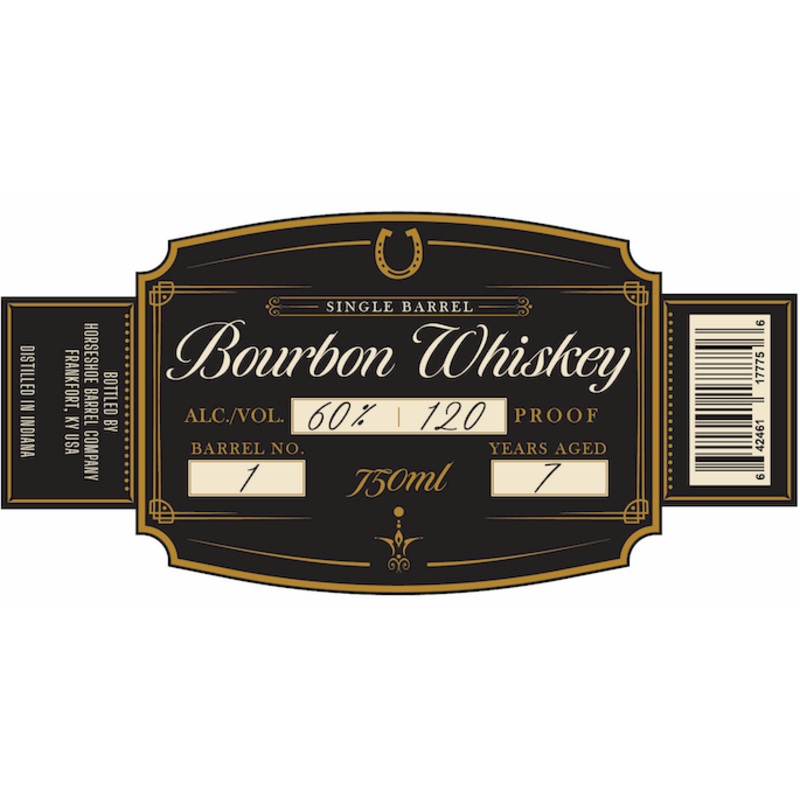 Horseshoe Barrel Company Single Barrel Bourbon Whiskey 7 Years Aged