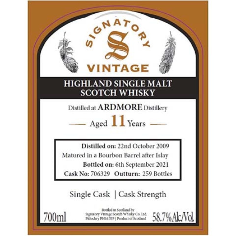Signatory Vintage Cask No: 706329 Highland Single Malt Scotch Whisky 700ML BTL