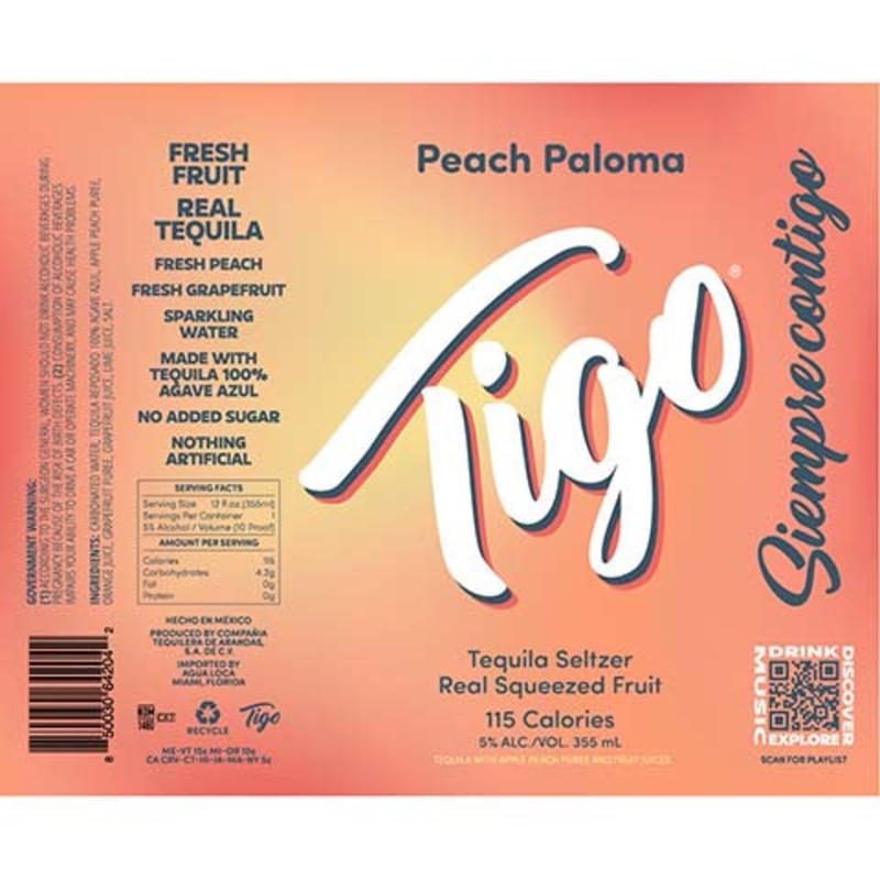 Tigo Peach Paloma Tequila Seltzer 355ML CAN