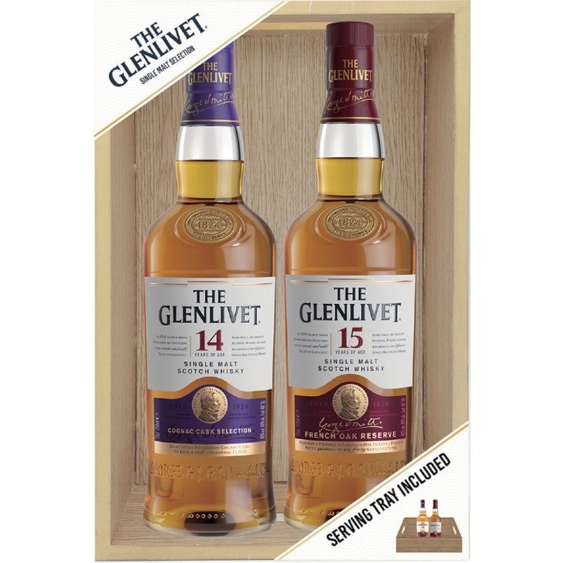 THE GLENLIVET SINGLE MALT SCOTCH COMBO 1 EACH COGNAC CASK COLLECTION 14 YR 80 & THE FRENCH OAK RESERVE 15 YR 80 750ML 750ML